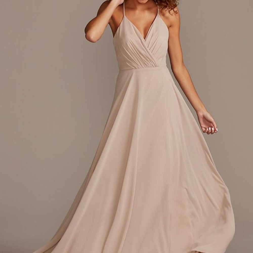 David's Bridal Spaghetti Strap Full Skirt bridesmaid dress  Size 0 Biscotti